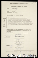 Brindley, Giles Skey: certificate of election to the Royal Society
