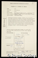 Coombs, Robert Royston Amos: certificate of election to the Royal Society