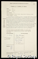 Ward, John Clive: certificate of election to the Royal Society