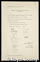 Menzies, Sir Robert Gordon: certificate of election to the Royal Society