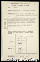 Stanley, Herbert Muggleton: certificate of election to the Royal Society
