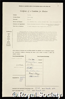 Whiffen, David Hardy: certificate of election to the Royal Society