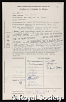 Dacie, John Vivian: certificate of election to the Royal Society