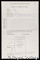 Ford, Hugh: certificate of election to the Royal Society