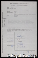 Maddock, Ieuan: certificate of election to the Royal Society