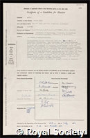 Smyth, David Henry: certificate of election to the Royal Society