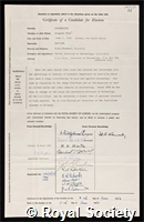 Waterhouse, Douglas Frew: certificate of election to the Royal Society