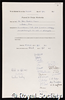 Enders, John Franklin: certificate of election to the Royal Society