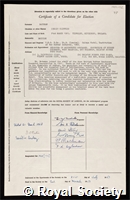 Bateman, Leslie Clifford: certificate of election to the Royal Society