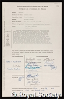 Mollison, Partick Loudon: certificate of election to the Royal Society