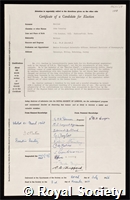 Swallow, John Crossley: certificate of election to the Royal Society