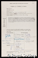 Taylor, George: certificate of election to the Royal Society