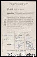 Wilson, John Tuzo: certificate of election to the Royal Society