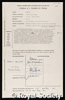 Woodruff, Michael Francis Addison: certificate of election to the Royal Society