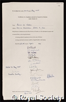 Valera, Eamon de: certificate of election to the Royal Society