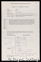 Glueckauf, Eugen: certificate of election to the Royal Society