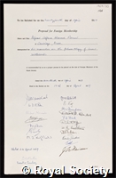 Romer, Alfred Sherwood: certificate of election to the Royal Society