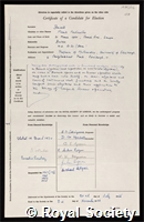 Bonsall, Frank Featherstone: certificate of election to the Royal Society