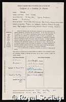 Jaeger, John Conrad: certificate of election to the Royal Society