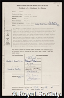 Marshall, Norman Bertram: certificate of election to the Royal Society