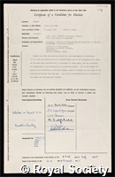 Stewart, Robert William: certificate of election to the Royal Society