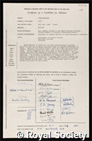 Wynne-Edwards, Vero: certificate of election to the Royal Society