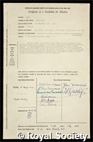 Ashton, Norman Henry: certificate of election to the Royal Society