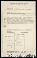 Fisher, Michael Ellis: certificate of election to the Royal Society