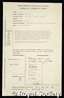 Hartley, Brain Selby: certificate of election to the Royal Society