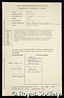 Shackleton, Robert Millner: certificate of election to the Royal Society
