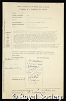 Elliot, Harry: certificate of election to the Royal Society