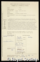 Kodicek, Egon Hynek: certificate of election to the Royal Society