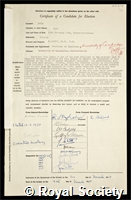 Lewis, Jack: certificate of election to the Royal Society