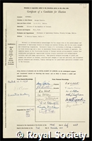 Mitchell, George Francis: certificate of election to the Royal Society