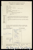 Turner, David Warren: certificate of election to the Royal Society
