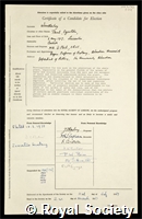 Weatherley, Paul Egerton: certificate of election to the Royal Society