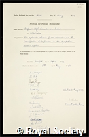 Euler, Ulf Svante von: certificate of election to the Royal Society