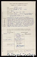 Cairns, Hugh John Forster: certificate of election to the Royal Society