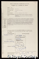Hinde, Robert Aubrey: certificate of election to the Royal Society