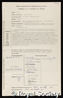 Short, Roger Valentine: certificate of election to the Royal Society
