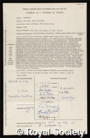Thompson, Robert Henry Stewart: certificate of election to the Royal Society
