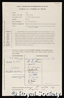 Vine, Frederick John: certificate of election to the Royal Society