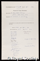 Hitchings, George Herbert: certificate of election to the Royal Society