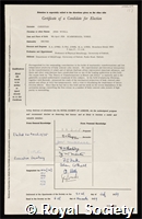 Christian, John Wyrill: certificate of election to the Royal Society