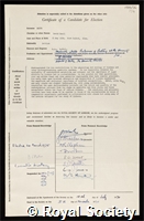 Smith, David Cecil: certificate of election to the Royal Society