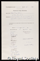 Gilman, Henry: certificate of election to the Royal Society
