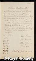 Houstoun, William: certificate of election to the Royal Society