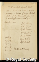 Wyvill, Sir Marmaduke: certificate of election to the Royal Society
