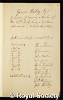 Hadley, George: certificate of election to the Royal Society