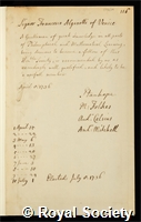 Algarotti, Francesco: certificate of election to the Royal Society